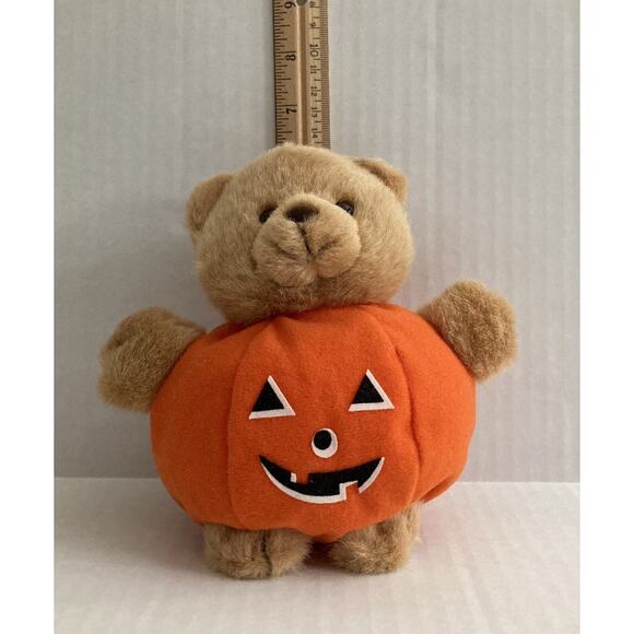 Russ Plush Stuffed Animal Halloween Jack O Lantern Bear Treats 6 Inches Tall - Picture 9 of 9